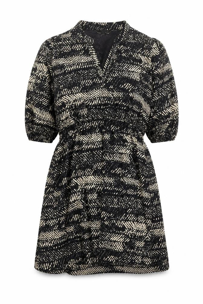 Yumi Womens Black Geometric Polyester A-Line Size 16 V-Neck