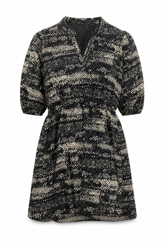 Yumi Womens Black Geometric Polyester A-Line Size 16 V-Neck