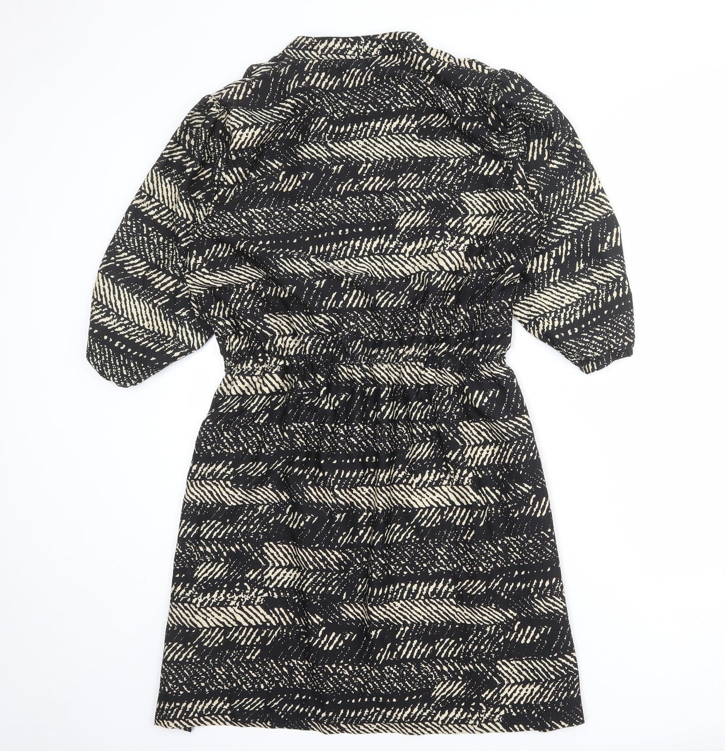 Yumi Womens Black Geometric Polyester A-Line Size 16 V-Neck