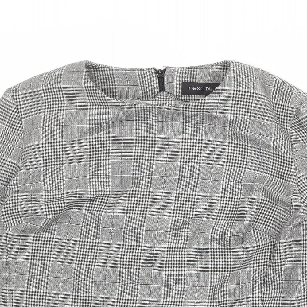 NEXT Womens Grey Plaid Polyester Basic Blouse Size 14 Round Neck