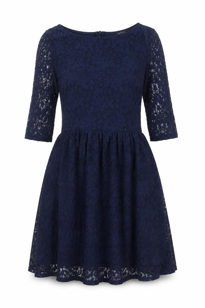 River Island Womens Blue Polyester Fit & Flare Size 6 Boat Neck Zip