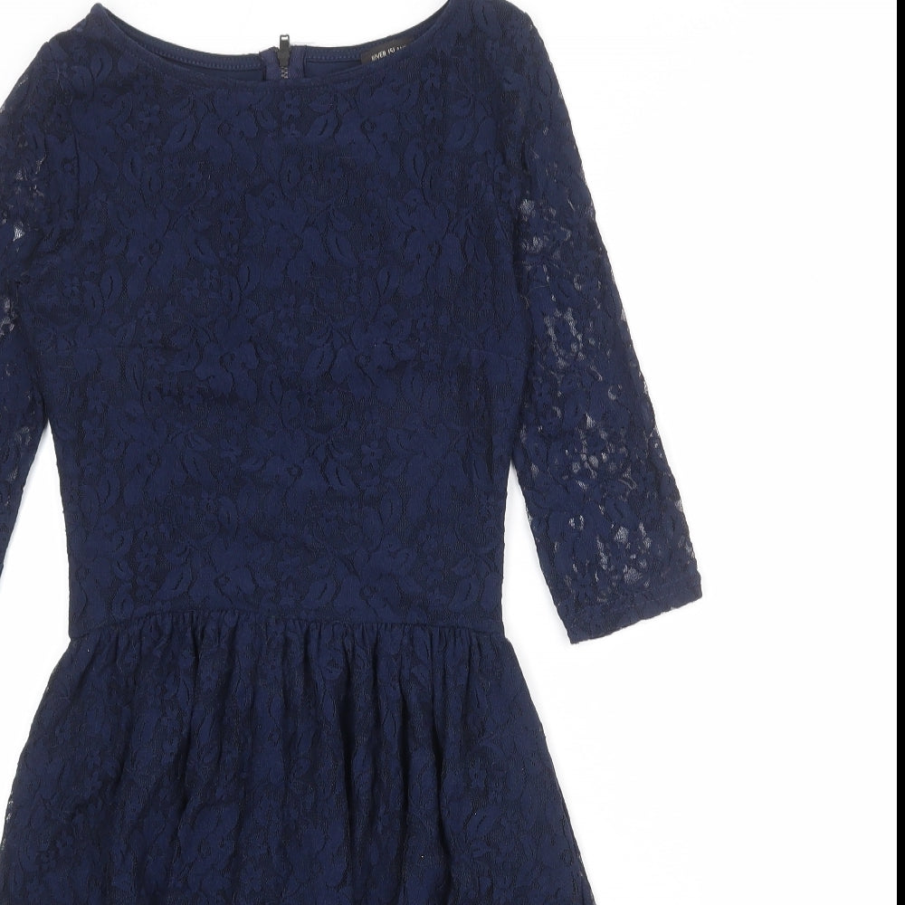 River Island Womens Blue Polyester Fit & Flare Size 6 Boat Neck Zip