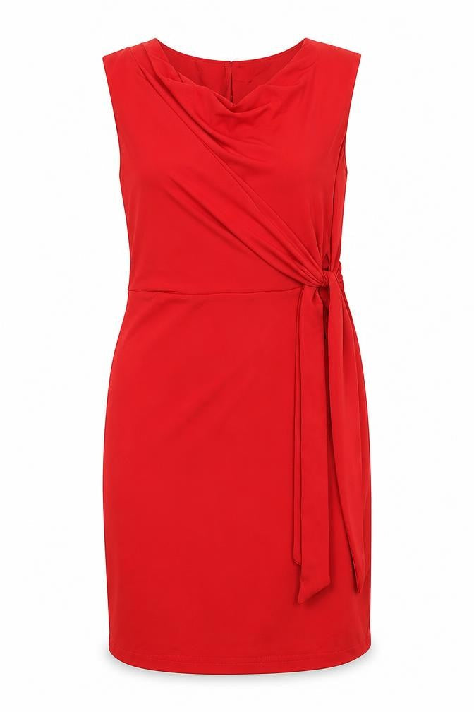Laura Clement Womens Red Polyester Shift Size 10 Cowl Neck Zip - Front Detail