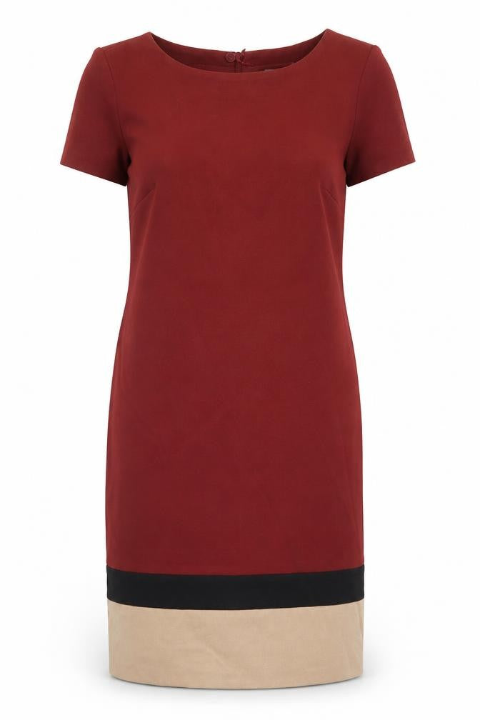 marks Womens Red Colourblock Polyester Sheath Size 14 Boat Neck Zip