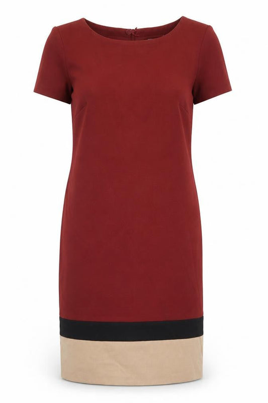 marks Womens Red Colourblock Polyester Sheath Size 14 Boat Neck Zip