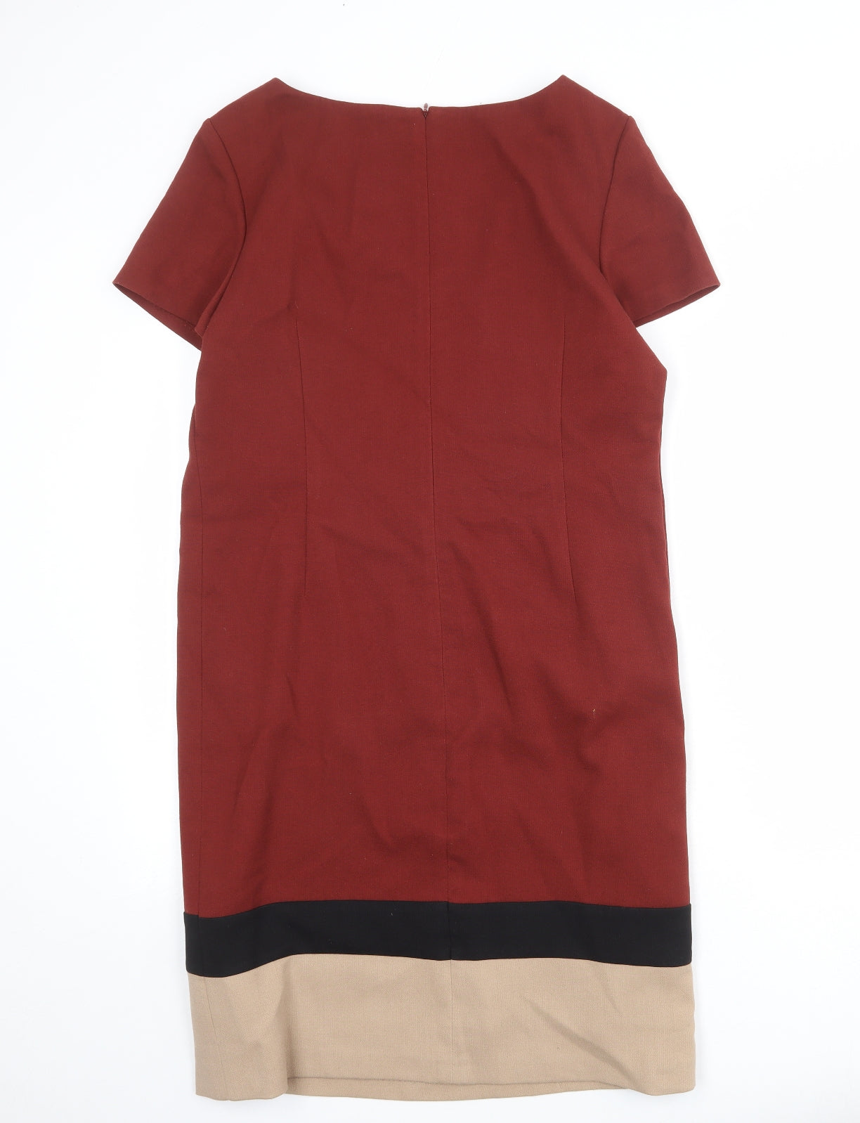 marks Womens Red Colourblock Polyester Sheath Size 14 Boat Neck Zip