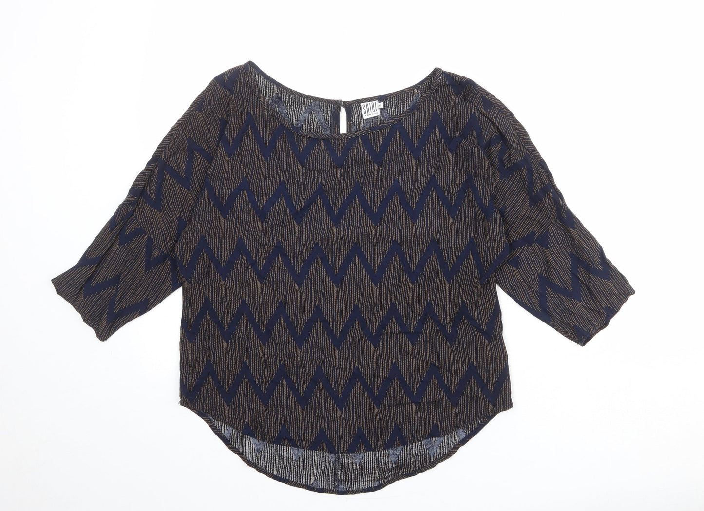 Saint Tropez Clothing Womens Blue Geometric Viscose Basic Blouse Size XS Boat Neck