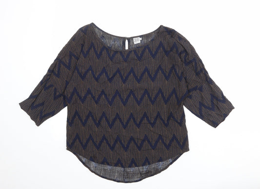 Saint Tropez Clothing Womens Blue Geometric Viscose Basic Blouse Size XS Boat Neck