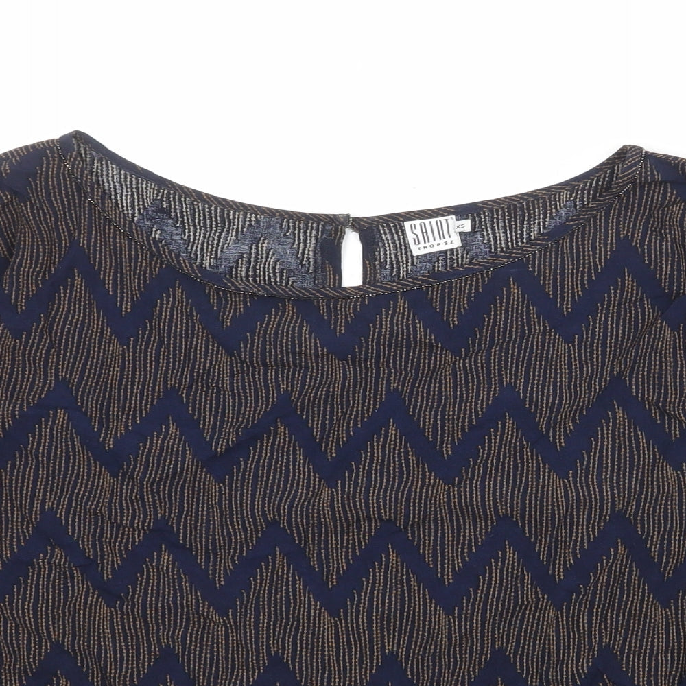 Saint Tropez Clothing Womens Blue Geometric Viscose Basic Blouse Size XS Boat Neck