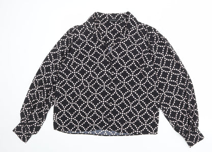 Dusk Womens Black Geometric Polyester Basic Blouse Size 12 Collared