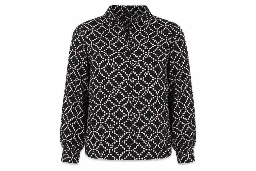 dusk Womens Black Geometric Polyester Basic Blouse Size 12 Collared