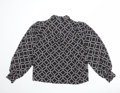 Dusk Womens Black Geometric Polyester Basic Blouse Size 12 Collared