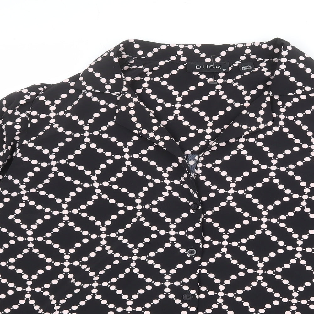 dusk Womens Black Geometric Polyester Basic Blouse Size 12 Collared