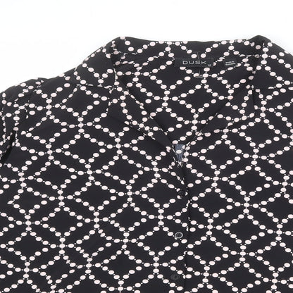 Dusk Womens Black Geometric Polyester Basic Blouse Size 12 Collared
