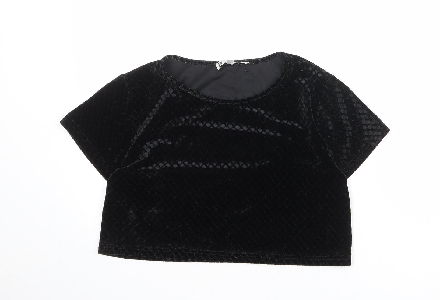 Hearts & Bows Womens Black Geometric Polyester Cropped T-Shirt Size 10 Boat Neck