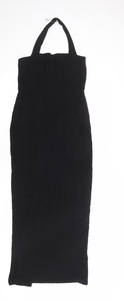 Additional front view of ASOS women’s black viscose shift, size UK 8, halter pullover