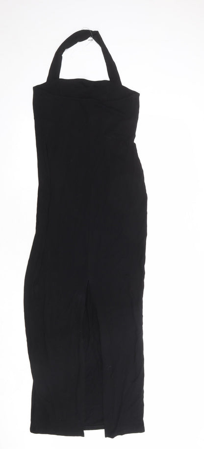 Back view of ASOS women’s black viscose shift, size UK 8, halter pullover