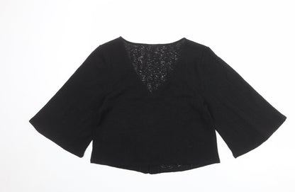 H&M Womens Black Polyester Basic Button-Up Size S V-Neck - Wide Sleeve