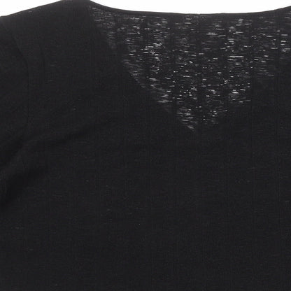 H&M Womens Black Polyester Basic Button-Up Size S V-Neck - Wide Sleeve
