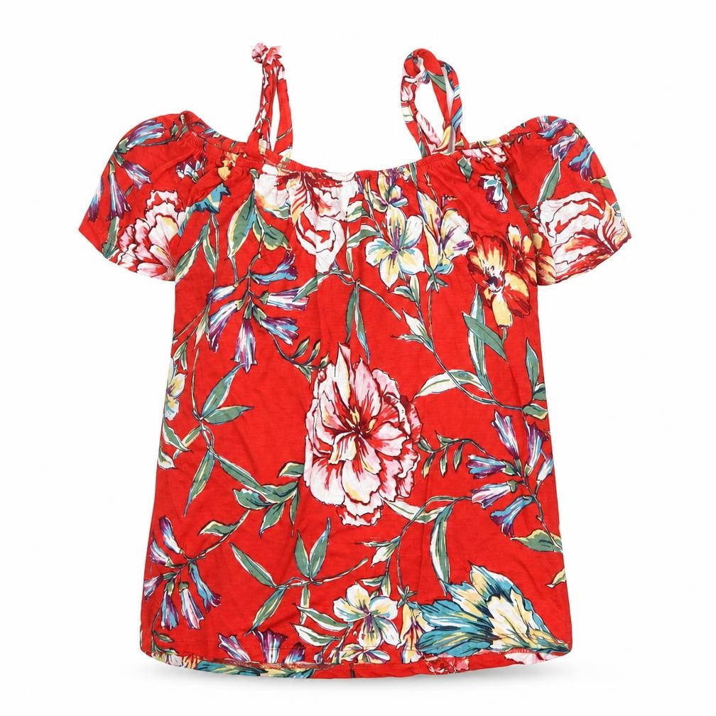 Dorothy Perkins Womens Red Floral Viscose Basic Blouse Size 8 Off the Shoulder