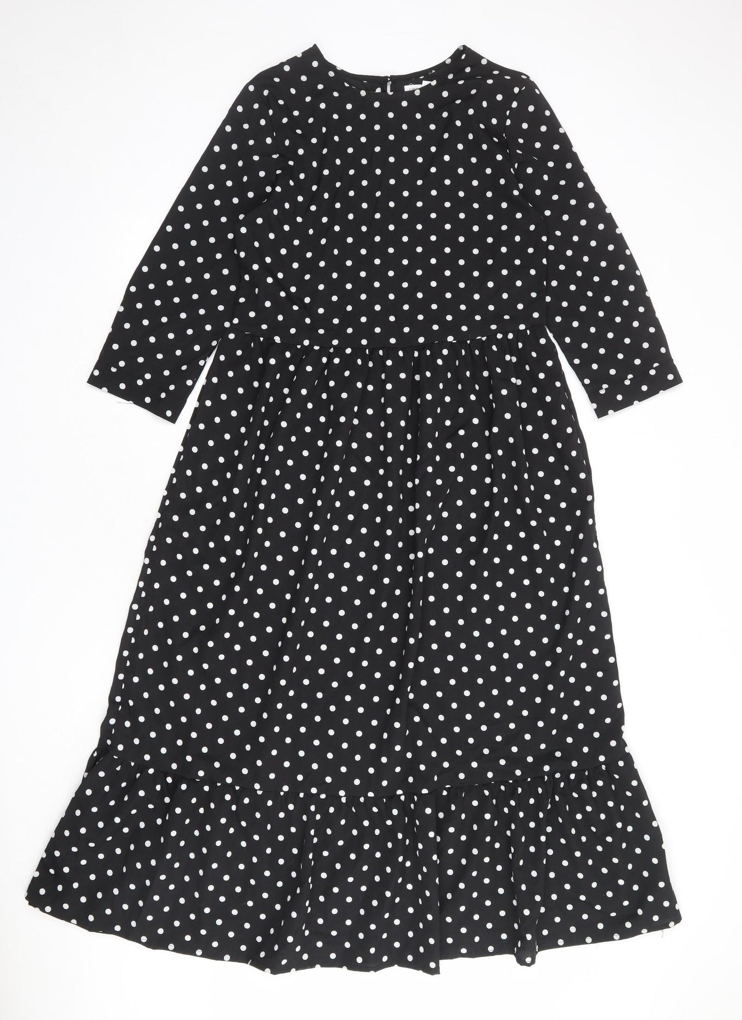 Urban Bliss Womens Black Polka Dot Polyester A-Line Size 10 Round Neck Button