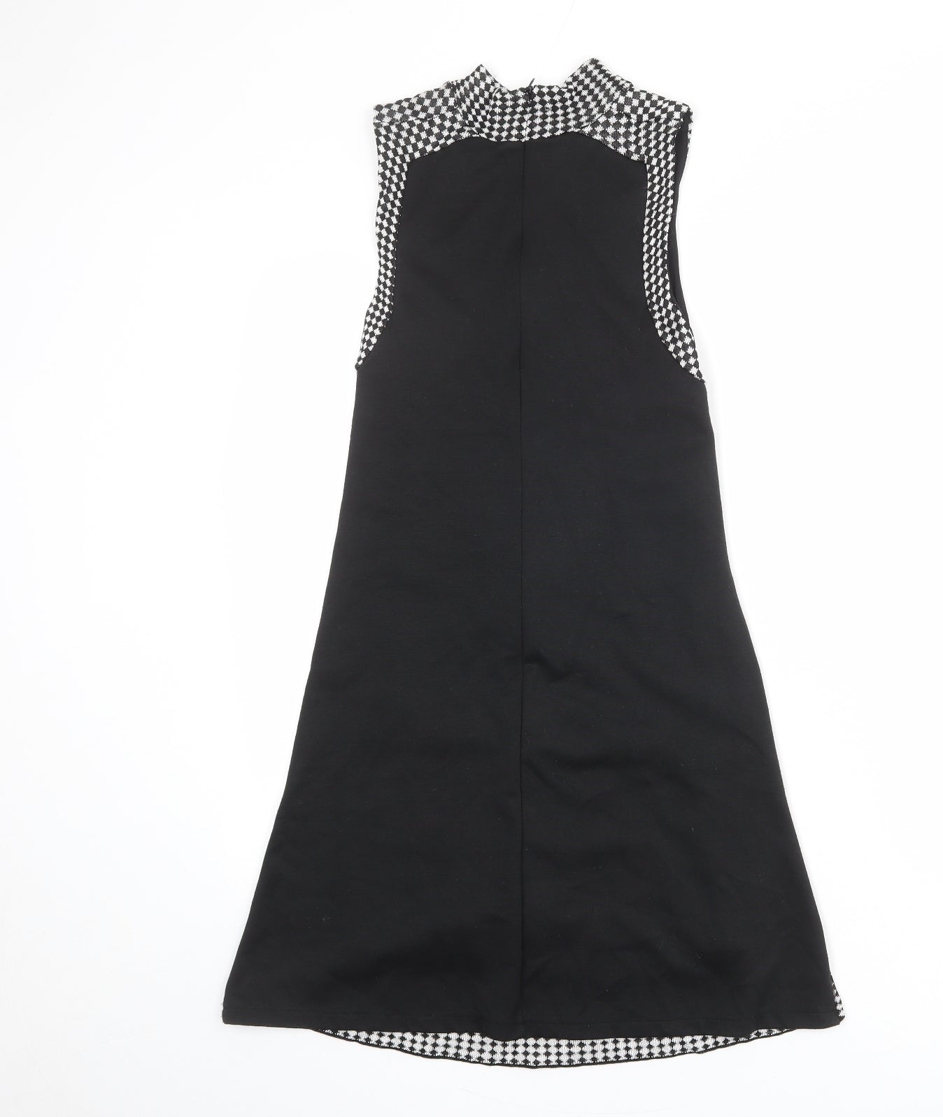 Zara Womens Black Geometric Polyester Tank Dress Size S Mock Neck Zip