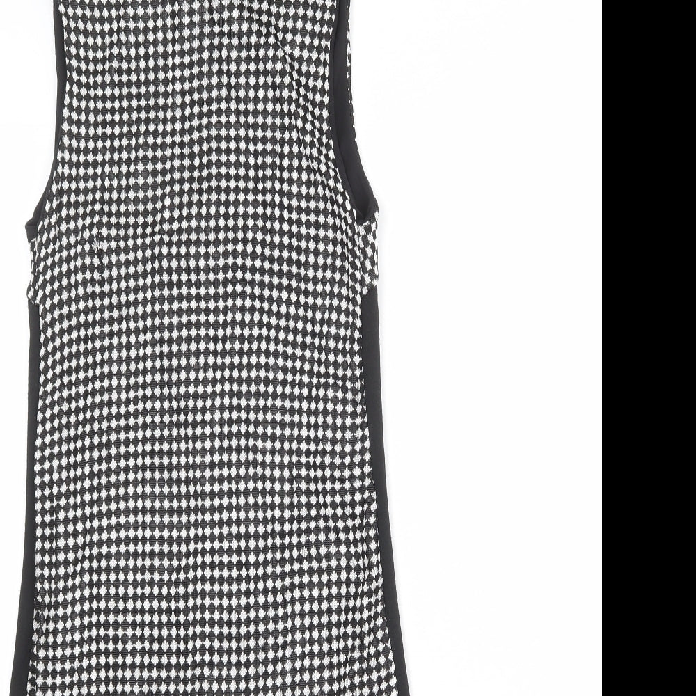 Zara Womens Black Geometric Polyester Tank Dress Size S Mock Neck Zip