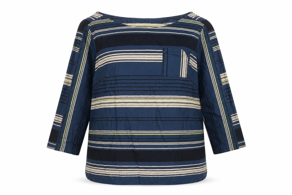 Monsoon Womens Multicoloured Striped 100% Cotton Basic Blouse Size 14 Boat Neck