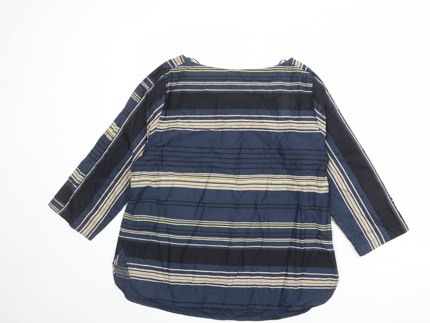 Monsoon Womens Multicoloured Striped 100% Cotton Basic Blouse Size 14 Boat Neck