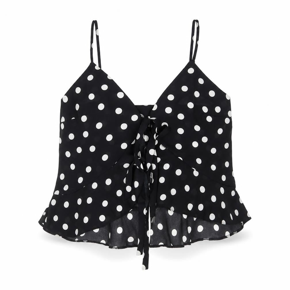 ASOS Womens Black Polka Dot Polyester Cropped Tank Size 10 V-Neck