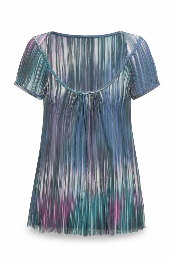 Sweet Pea Womens Multicoloured Geometric Nylon Basic T-Shirt Size M Round Neck