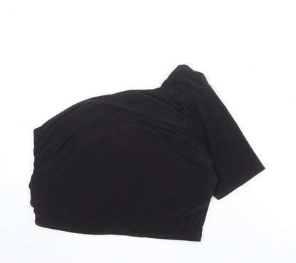 Additional front view of Missguided women’s black polyester cropped tank, size UK 12, one shoulder