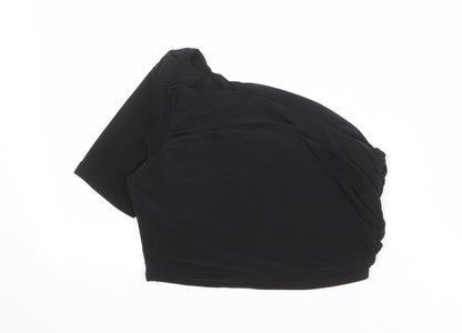 Back view of Missguided women’s black polyester cropped tank, size UK 12, one shoulder