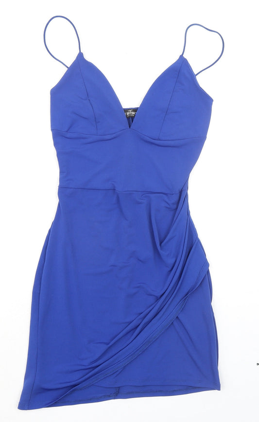 First Distraction Womens Blue Polyester Mini Size 6 V-Neck