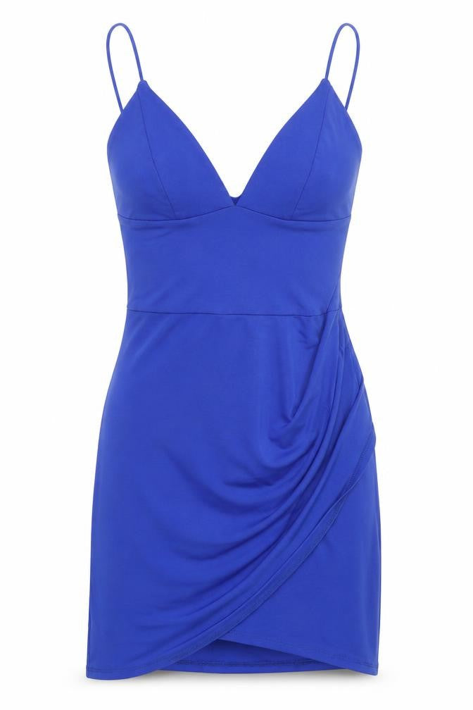 First Distraction Womens Blue Polyester Mini Size 6 V-Neck