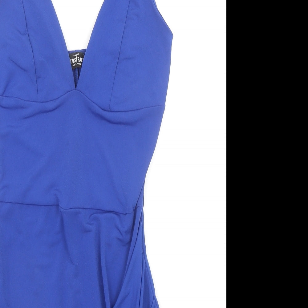 First Distraction Womens Blue Polyester Mini Size 6 V-Neck