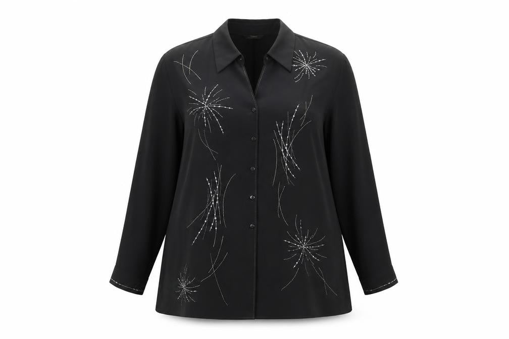 St Michael Womens Black Geometric Polyester Basic Button-Up Size 18 Collared - Embellished
