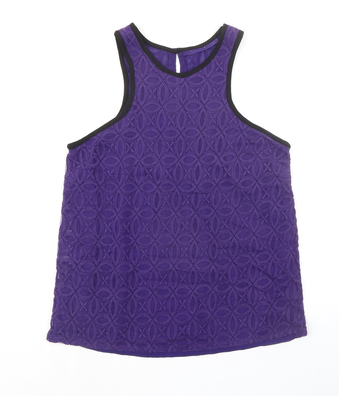 NEXT Womens Purple Geometric Cotton Basic Tank Size 14 Round Neck - Textured