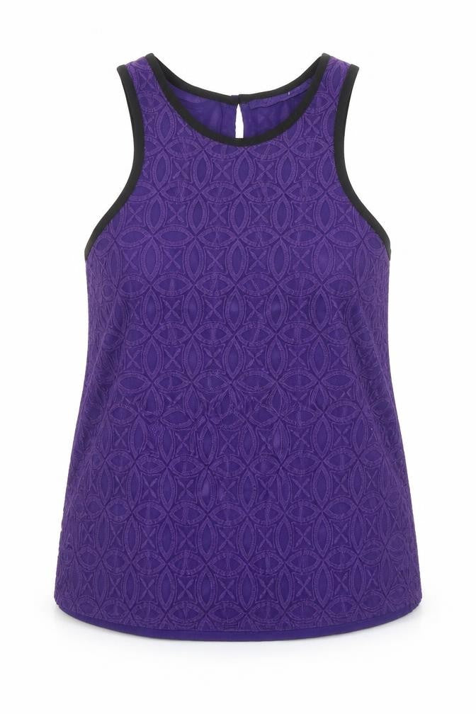 NEXT Womens Purple Geometric Cotton Basic Tank Size 14 Round Neck - Textured
