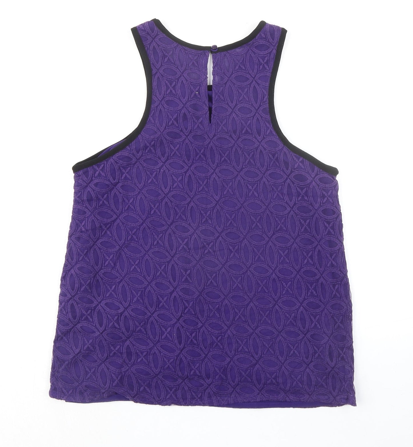NEXT Womens Purple Geometric Cotton Basic Tank Size 14 Round Neck - Textured