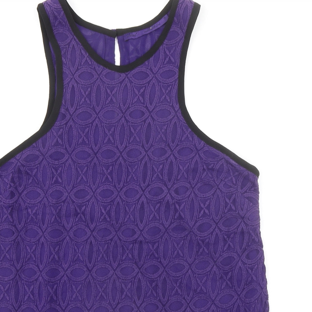 NEXT Womens Purple Geometric Cotton Basic Tank Size 14 Round Neck - Textured