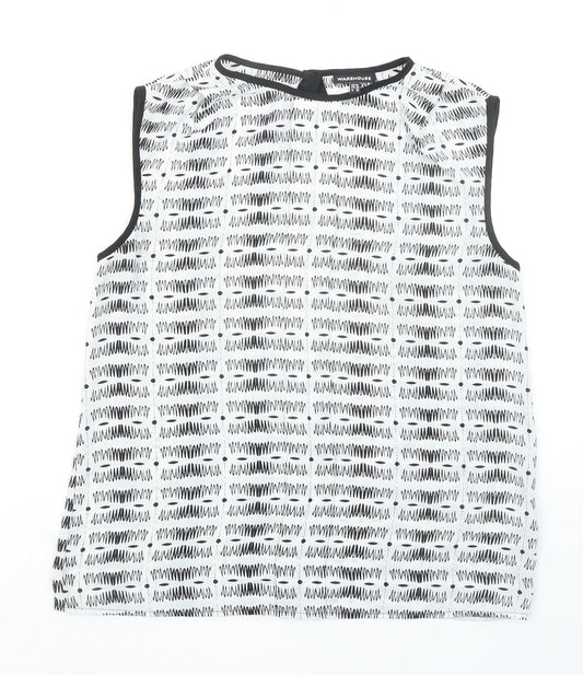 Warehouse Womens White Geometric Polyester Basic Blouse Size 10 Round Neck