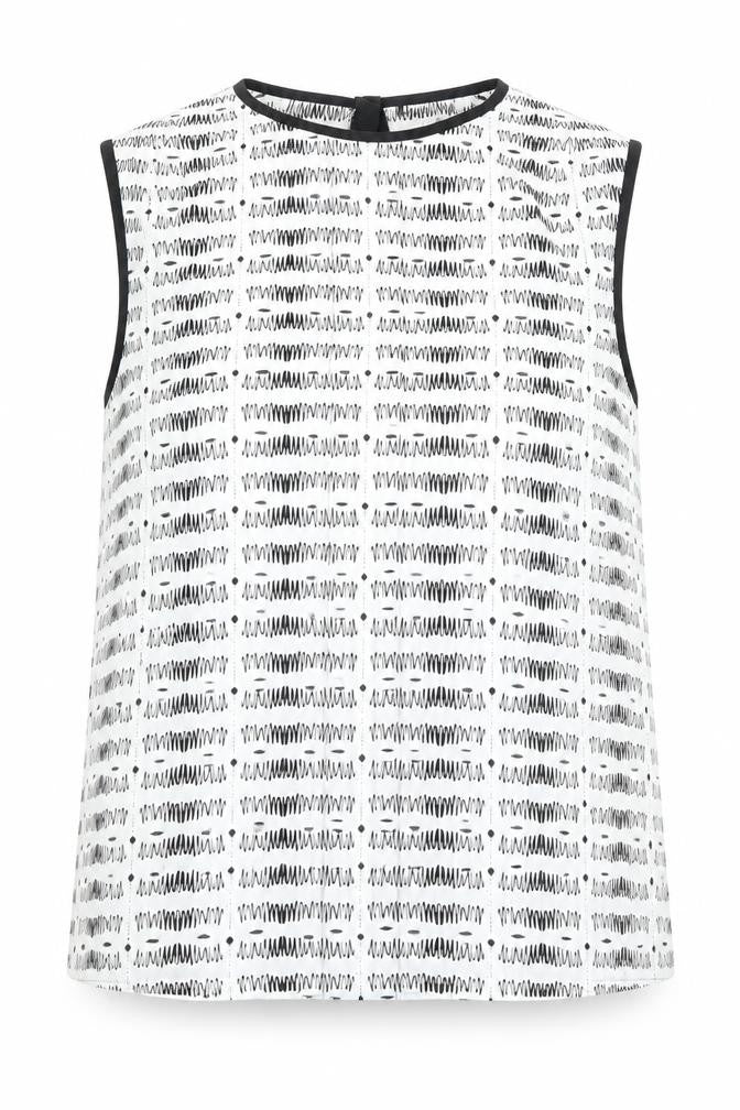 Warehouse Womens White Geometric Polyester Basic Blouse Size 10 Round Neck