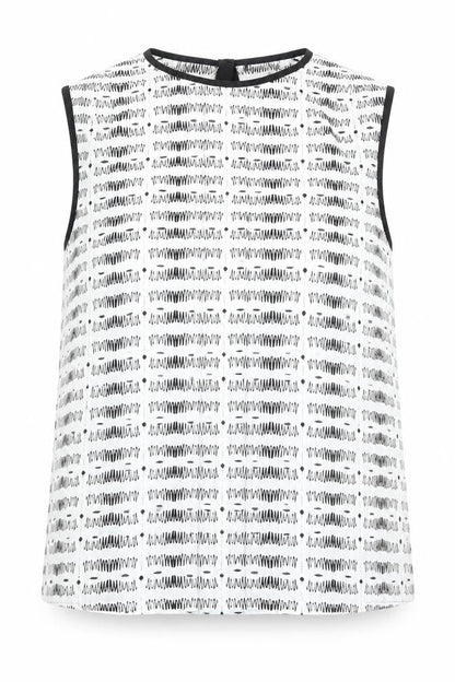 Warehouse Womens White Geometric Polyester Basic Blouse Size 10 Round Neck