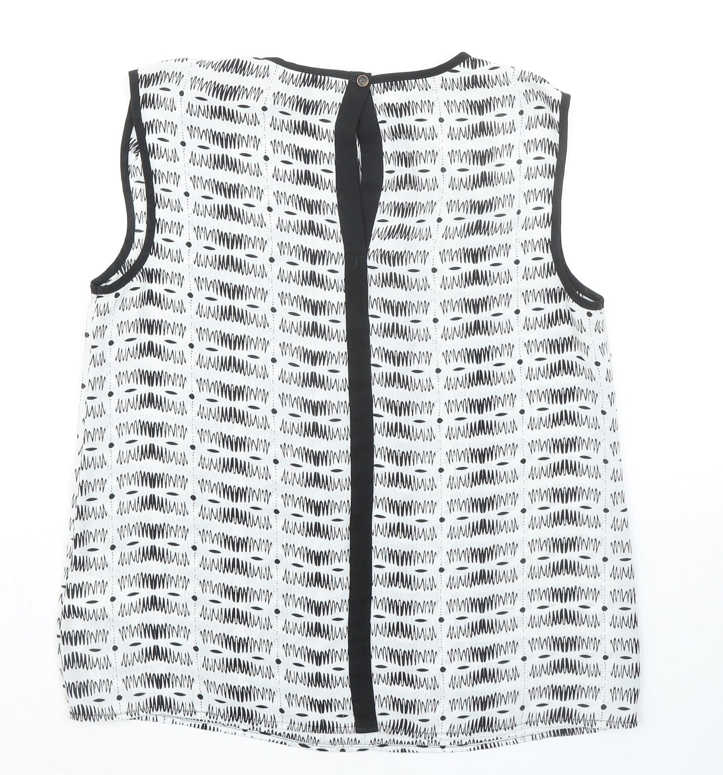 Warehouse Womens White Geometric Polyester Basic Blouse Size 10 Round Neck