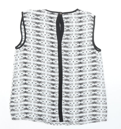 Warehouse Womens White Geometric Polyester Basic Blouse Size 10 Round Neck