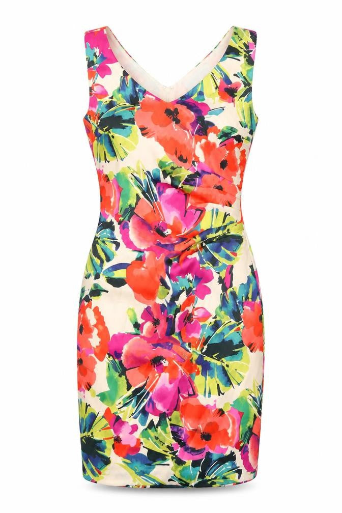 Edina Ronay Womens Multicoloured Floral Polyester Pencil Dress Size 10 V-Neck Zip