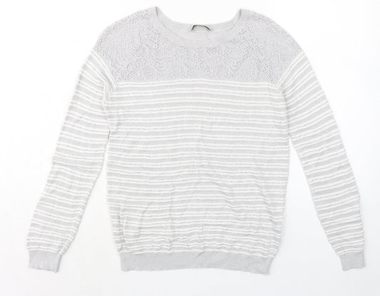 Oasis Womens Grey Round Neck Striped Viscose Pullover Jumper Size M