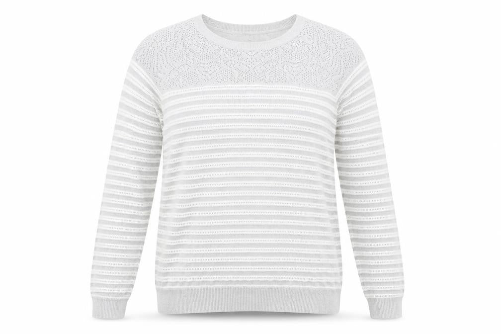Oasis Womens Grey Round Neck Striped Viscose Pullover Jumper Size M