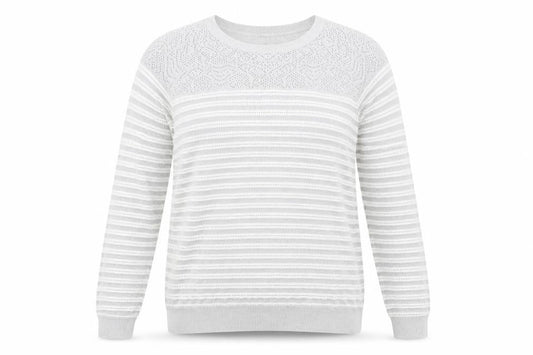 Oasis Womens Grey Round Neck Striped Viscose Pullover Jumper Size M